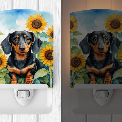 Dachshund in Sunflowers Ceramic Night Light