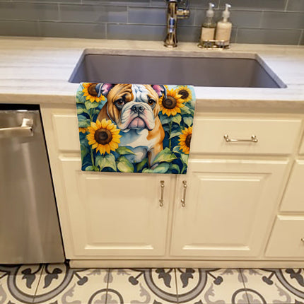 English Bulldog in Sunflowers Kitchen Towel