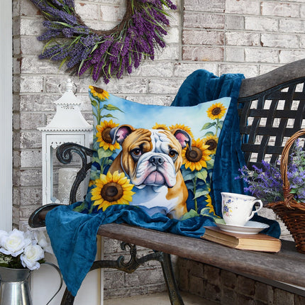 English Bulldog in Sunflowers Throw Pillow