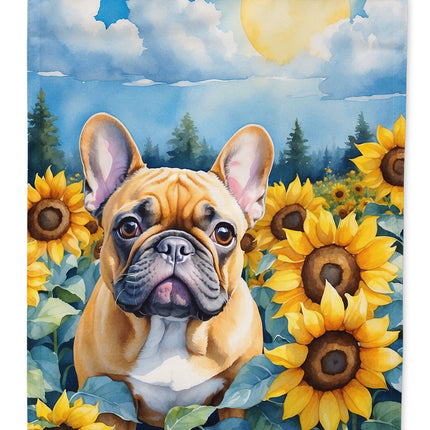 French Bulldog in Sunflowers Garden Flag