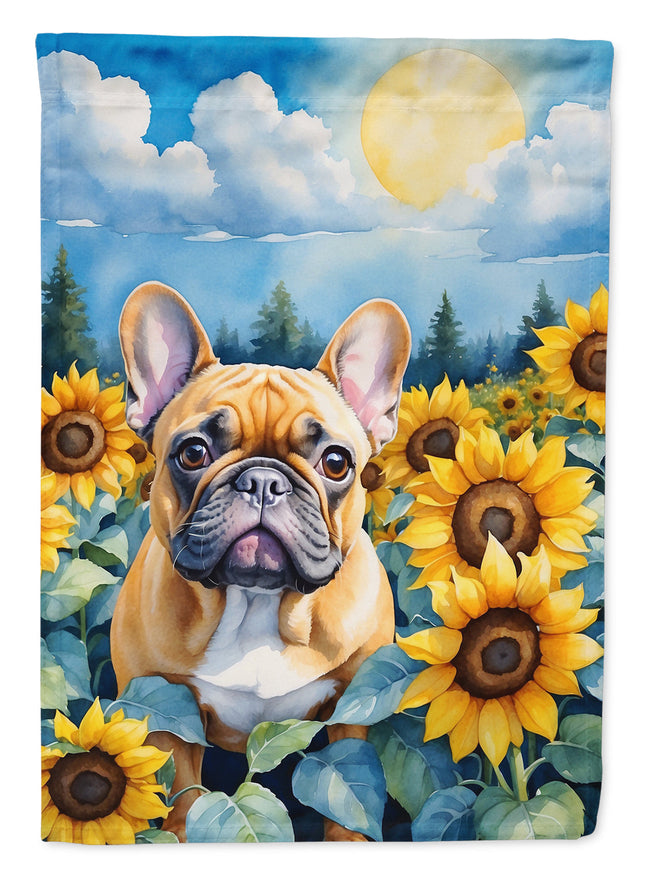 French Bulldog in Sunflowers Garden Flag