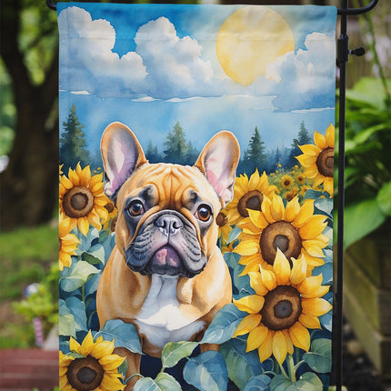 French Bulldog in Sunflowers Garden Flag