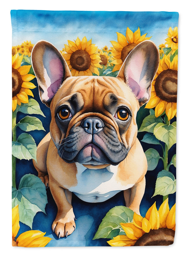 French Bulldog in Sunflowers Garden Flag