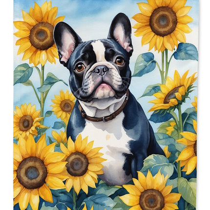 French Bulldog in Sunflowers Garden Flag