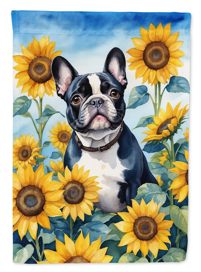 French Bulldog in Sunflowers Garden Flag
