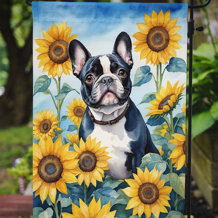 French Bulldog in Sunflowers Garden Flag