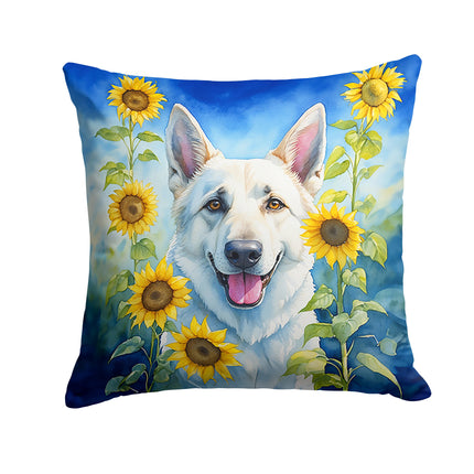 White German Shepherd in Sunflowers Throw Pillow
