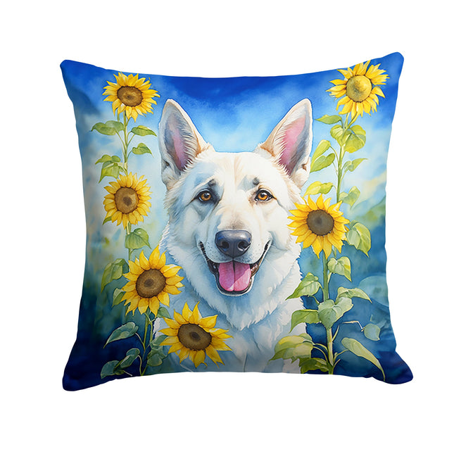 White German Shepherd in Sunflowers Throw Pillow