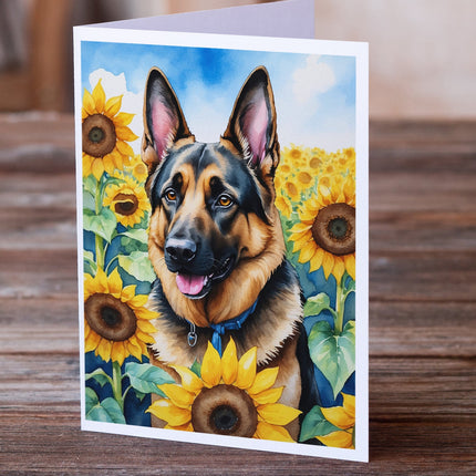 German Shepherd in Sunflowers Greeting Cards Pack of 8