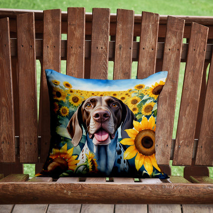 German Shorthaired Pointer in Sunflowers Throw Pillow
