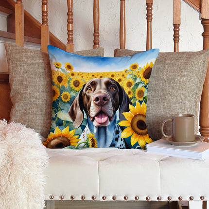 German Shorthaired Pointer in Sunflowers Throw Pillow