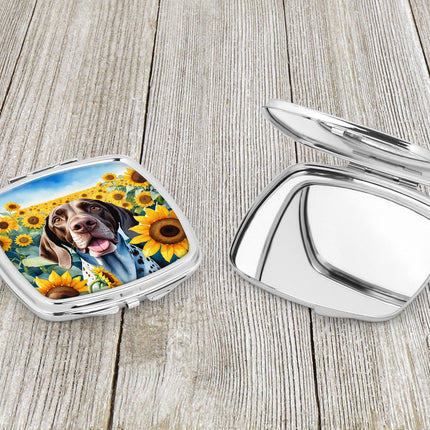 German Shorthaired Pointer in Sunflowers Compact Mirror