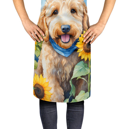 Goldendoodle in Sunflowers Apron