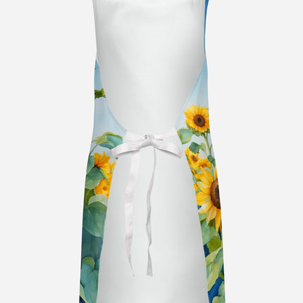 Goldendoodle in Sunflowers Apron