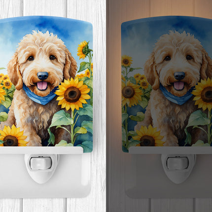 Goldendoodle in Sunflowers Ceramic Night Light