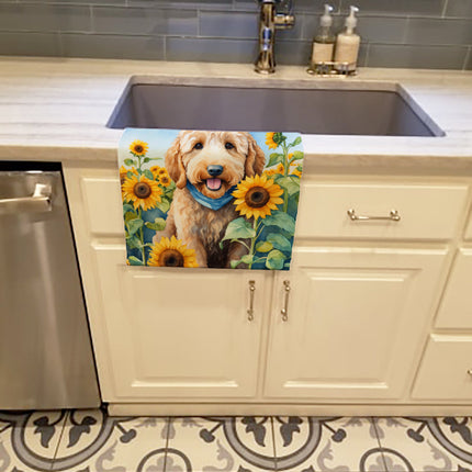 Goldendoodle in Sunflowers Kitchen Towel