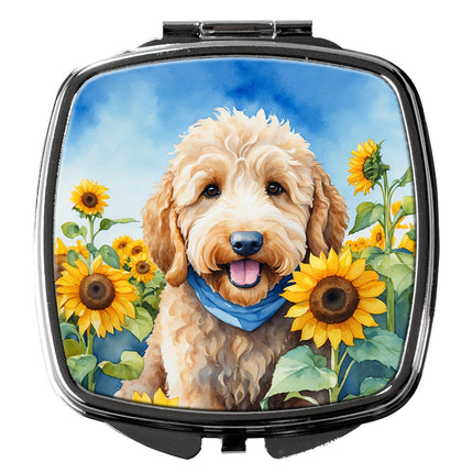 Goldendoodle in Sunflowers Compact Mirror