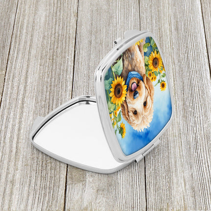 Goldendoodle in Sunflowers Compact Mirror