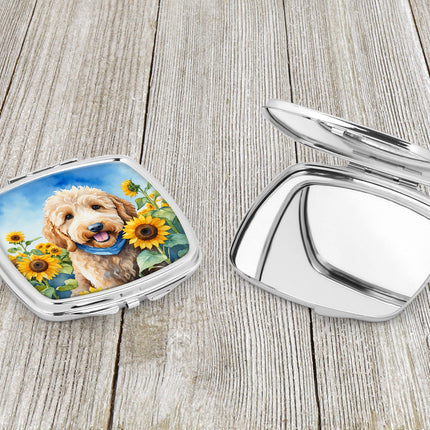 Goldendoodle in Sunflowers Compact Mirror