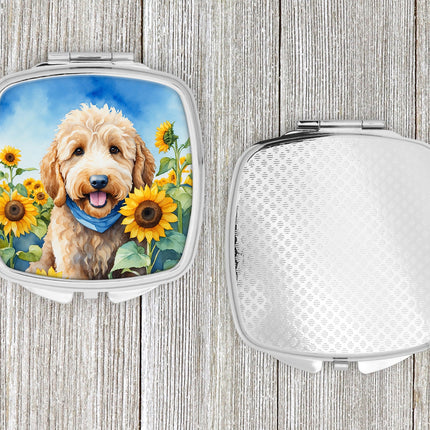 Goldendoodle in Sunflowers Compact Mirror