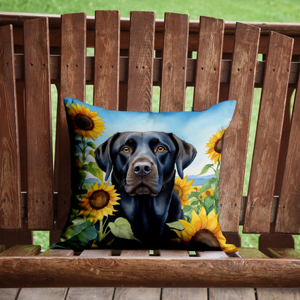 Labrador Retriever in Sunflowers Throw Pillow
