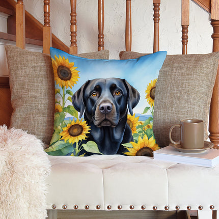 Labrador Retriever in Sunflowers Throw Pillow