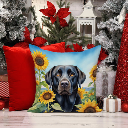 Labrador Retriever in Sunflowers Throw Pillow