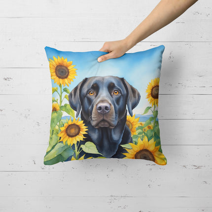 Labrador Retriever in Sunflowers Throw Pillow