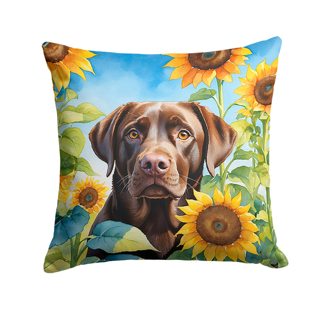 Labrador Retriever in Sunflowers Throw Pillow