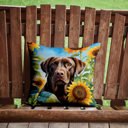 Labrador Retriever in Sunflowers Throw Pillow