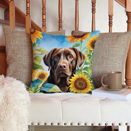 Labrador Retriever in Sunflowers Throw Pillow