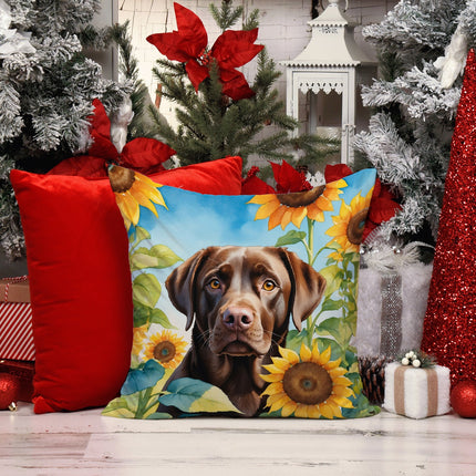Labrador Retriever in Sunflowers Throw Pillow