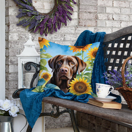 Labrador Retriever in Sunflowers Throw Pillow
