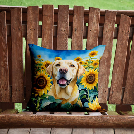 Labrador Retriever in Sunflowers Throw Pillow