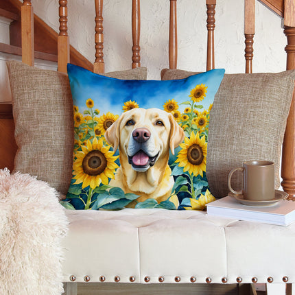 Labrador Retriever in Sunflowers Throw Pillow