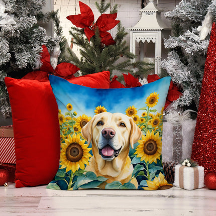 Labrador Retriever in Sunflowers Throw Pillow