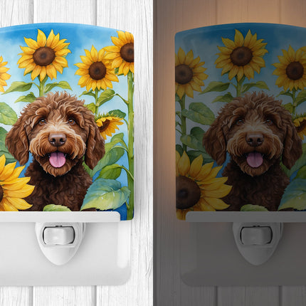 Labradoodle in Sunflowers Ceramic Night Light