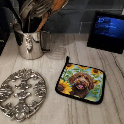 Labradoodle in Sunflowers Pair of Pot Holders