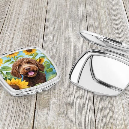 Labradoodle in Sunflowers Compact Mirror