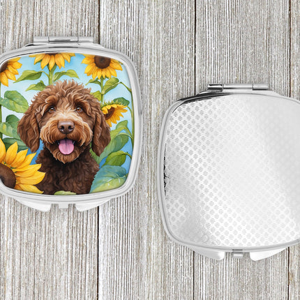 Labradoodle in Sunflowers Compact Mirror