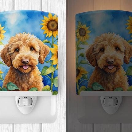 Labradoodle in Sunflowers Ceramic Night Light