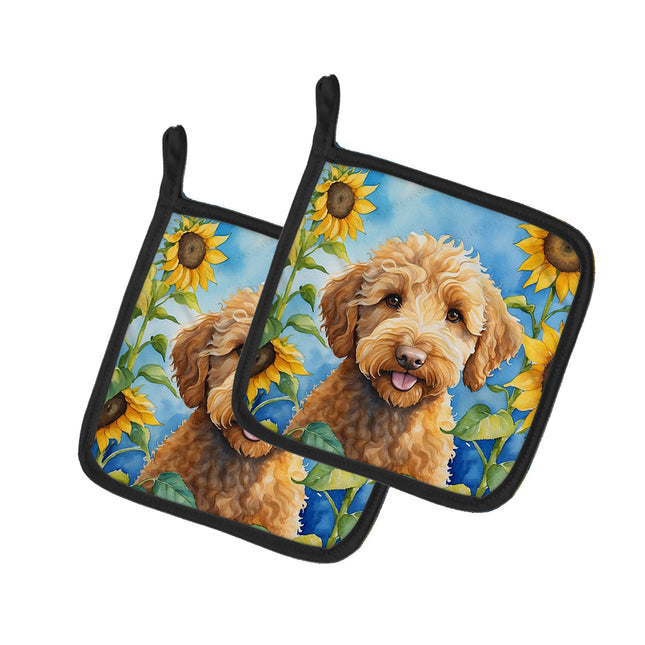 Labradoodle in Sunflowers Pair of Pot Holders