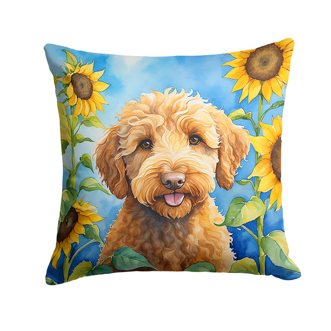 Labradoodle in Sunflowers Throw Pillow