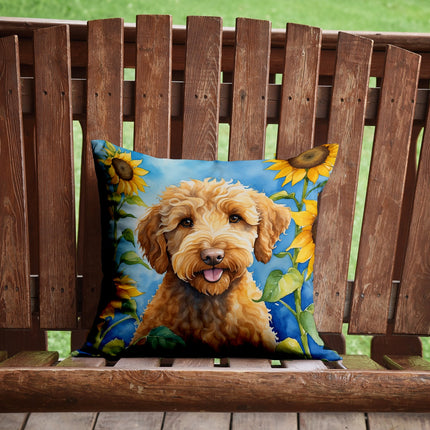 Labradoodle in Sunflowers Throw Pillow