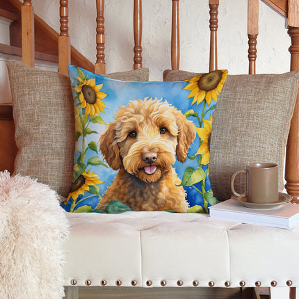 Labradoodle in Sunflowers Throw Pillow