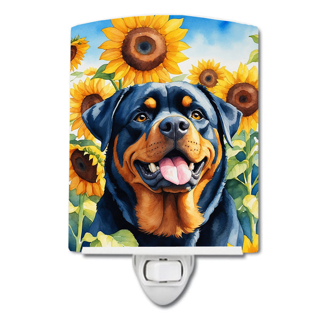 Rottweiler in Sunflowers Ceramic Night Light