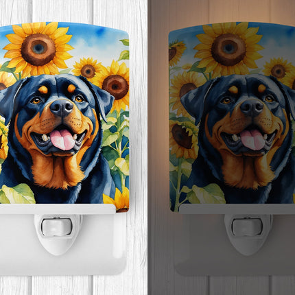 Rottweiler in Sunflowers Ceramic Night Light