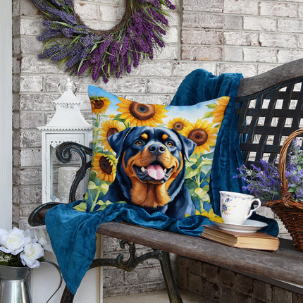 Rottweiler in Sunflowers Throw Pillow