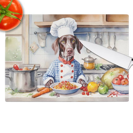 German Shorthaired Pointer the Chef Glass Cutting Board