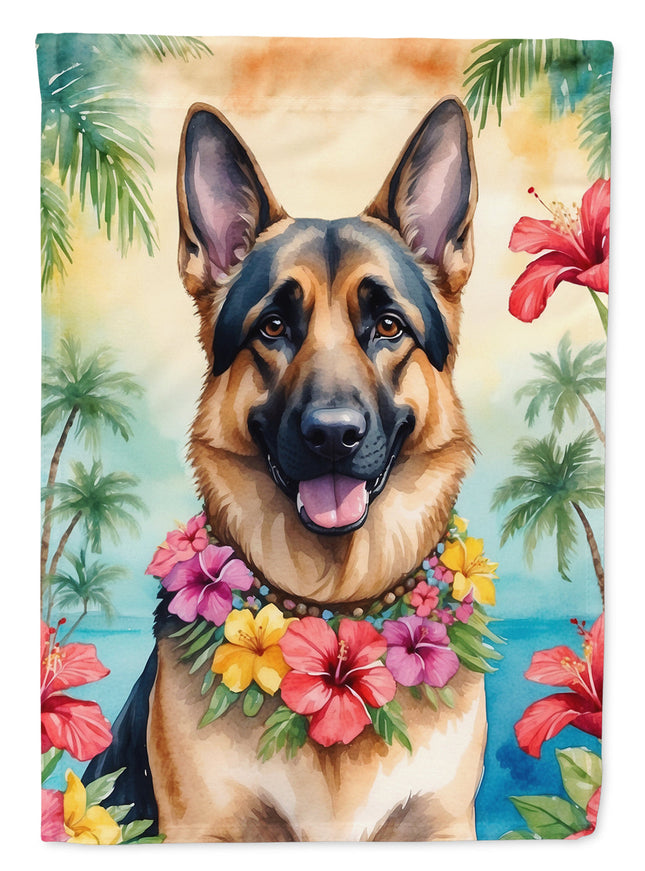 German Shepherd Luau Garden Flag